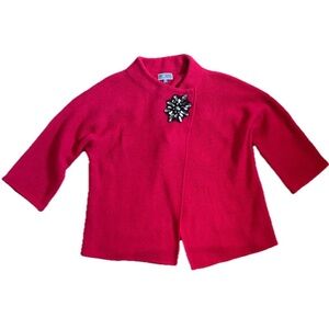 Beaded Red Wool Flyaway Cardigan Sweater Size Small Holiday Goth Core Romance